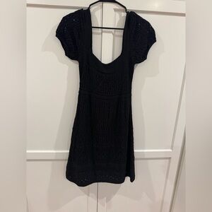 Zara Cap Sleeve Black Crochet Dress